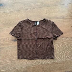 Brown Ribbed Women's Top
